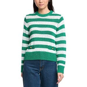 St. John Womens  Relaxed Crewneck Striped Sweater, Green